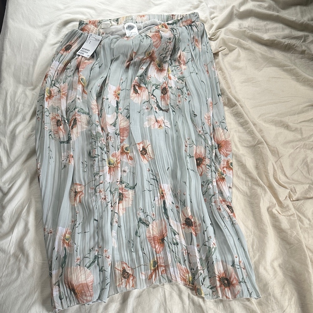 H&M Floral Midi Skirt - Green and Pink